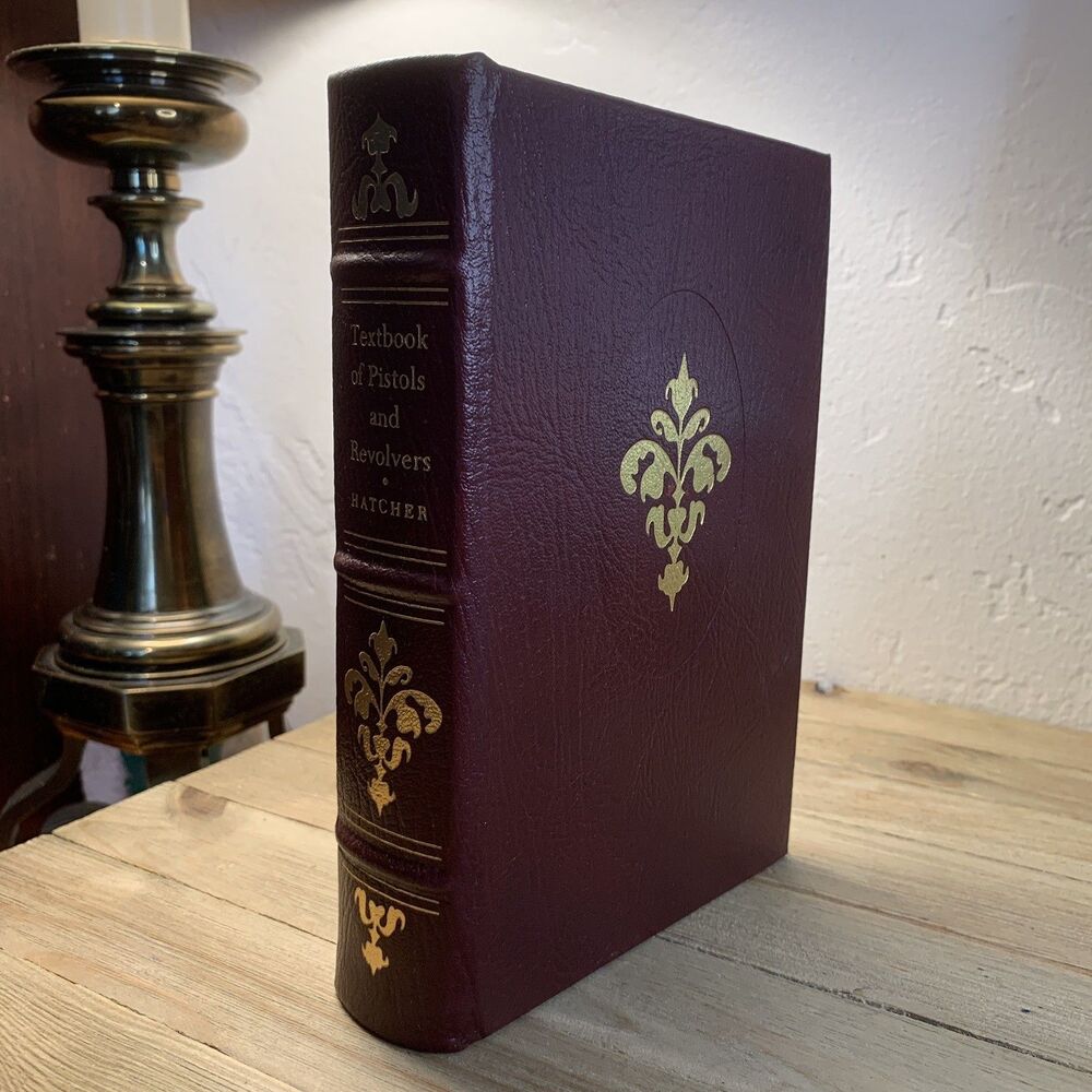 TEXTBOOK OF PISTOLS AND REVOLVERS by HATCHER Leather NRA Gun Book 22K Gold Edges